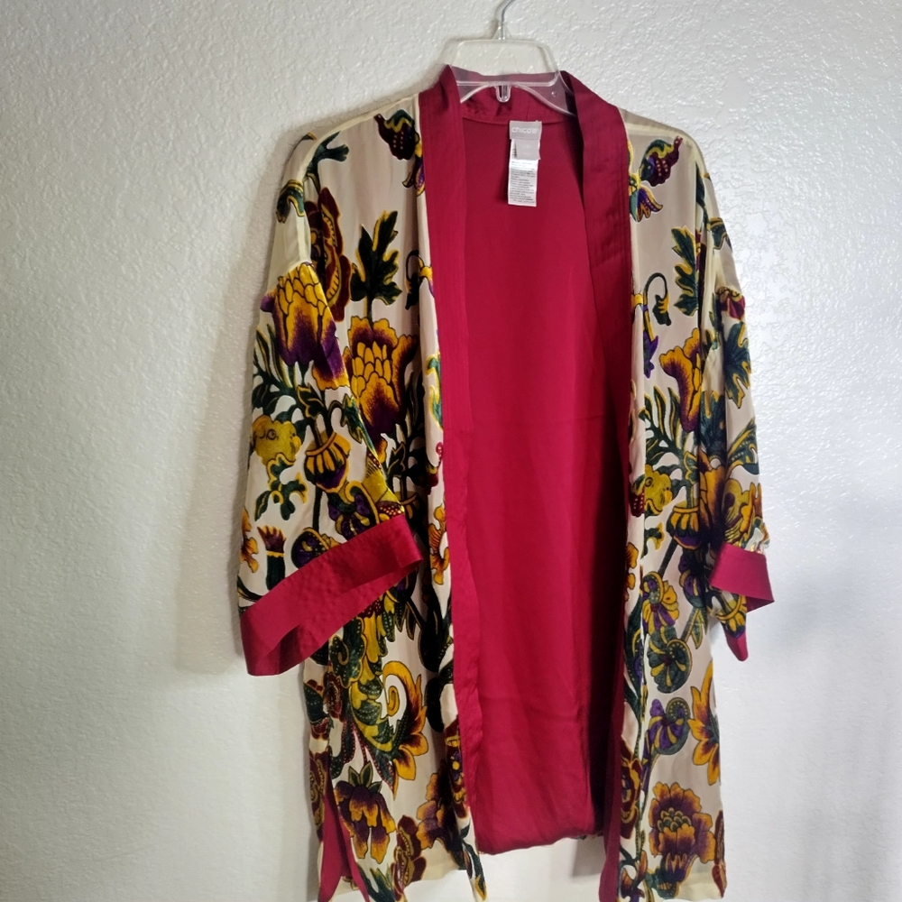 Chicos multicolor floral velvet burnout Boho kimono duster Sz L/XL - Picture 5 of 6